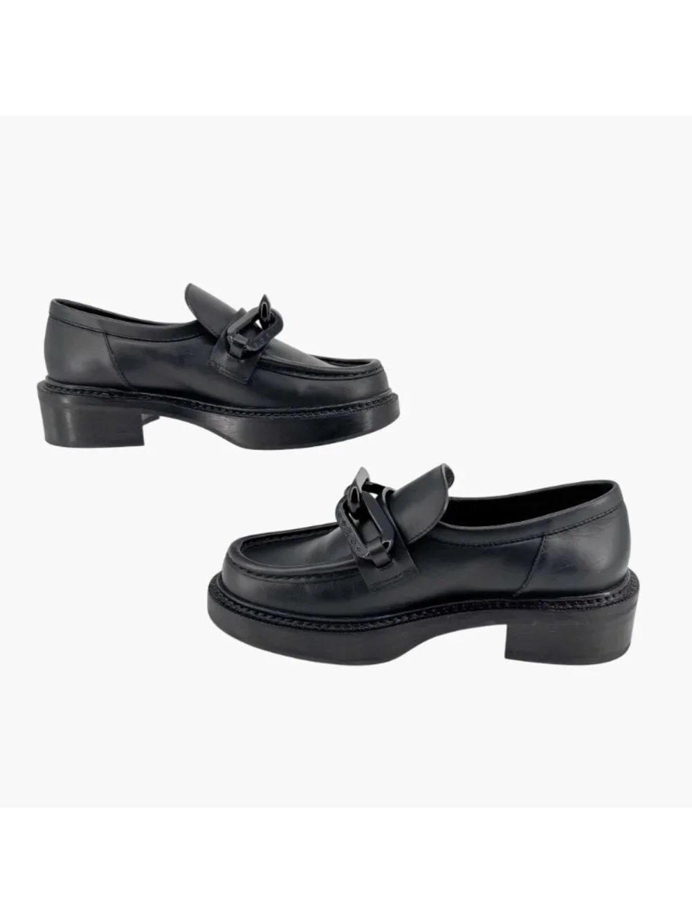 Louis Vuitton Academy Loafers Black LV Chain Platform Size 37.5 US 7.5 Women's